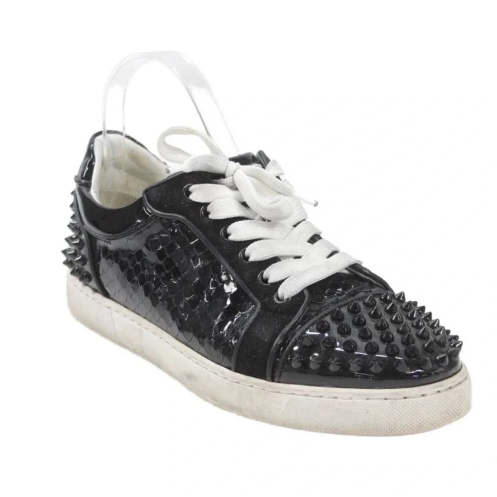 Christian Louboutin Viera 2 Black Croc Embossed Spike Stud Sneakers EU 38 Auth - Picture 6 of 9
